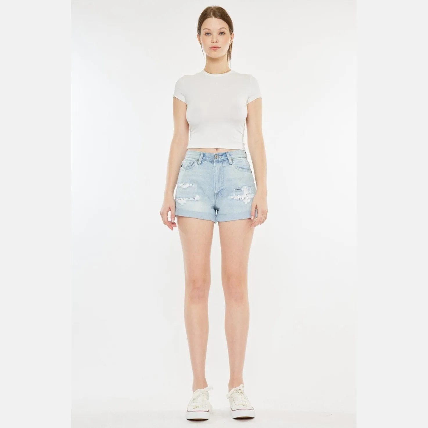 High Rise Repaired Mom Denim Shorts