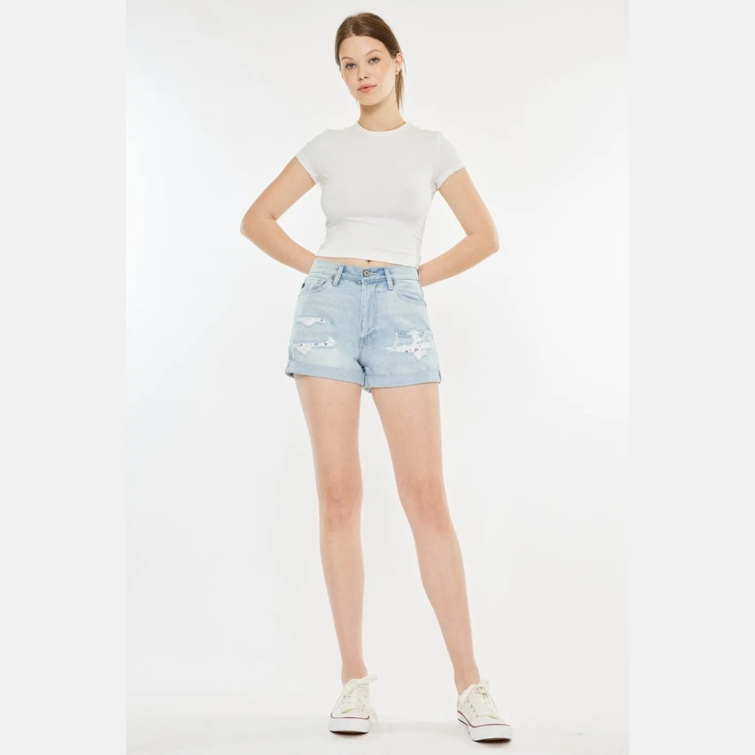 High Rise Repaired Mom Denim Shorts