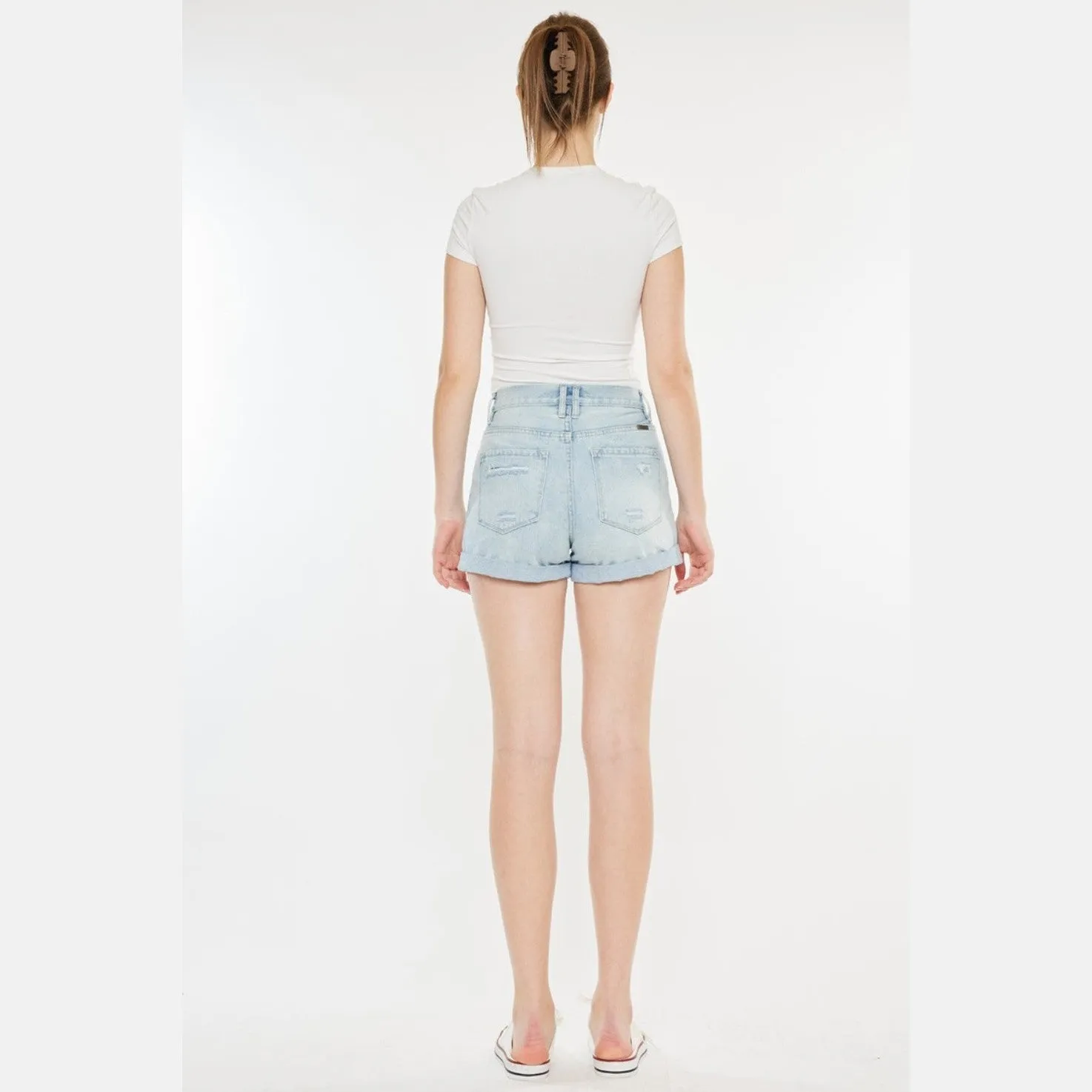 High Rise Repaired Mom Denim Shorts