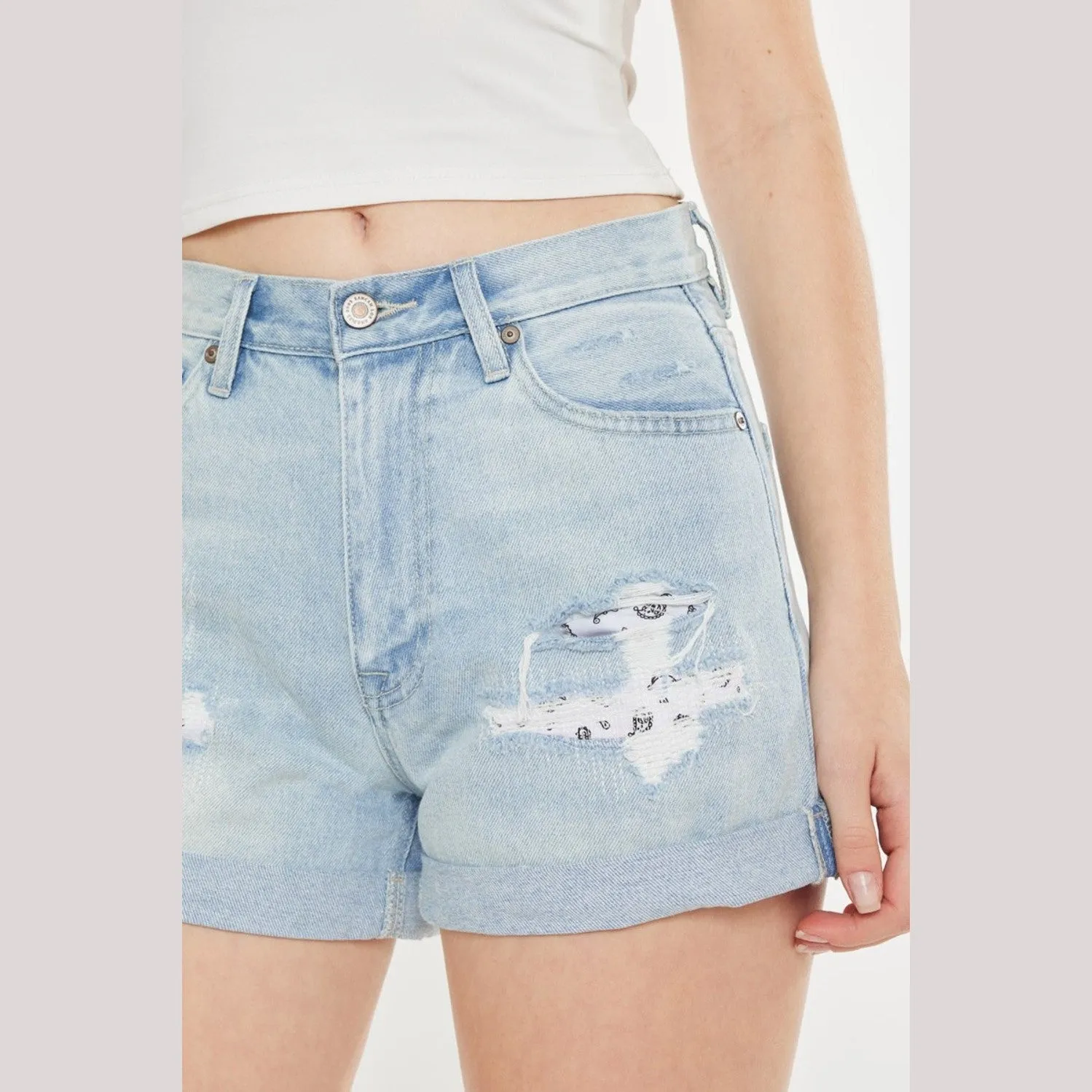 High Rise Repaired Mom Denim Shorts