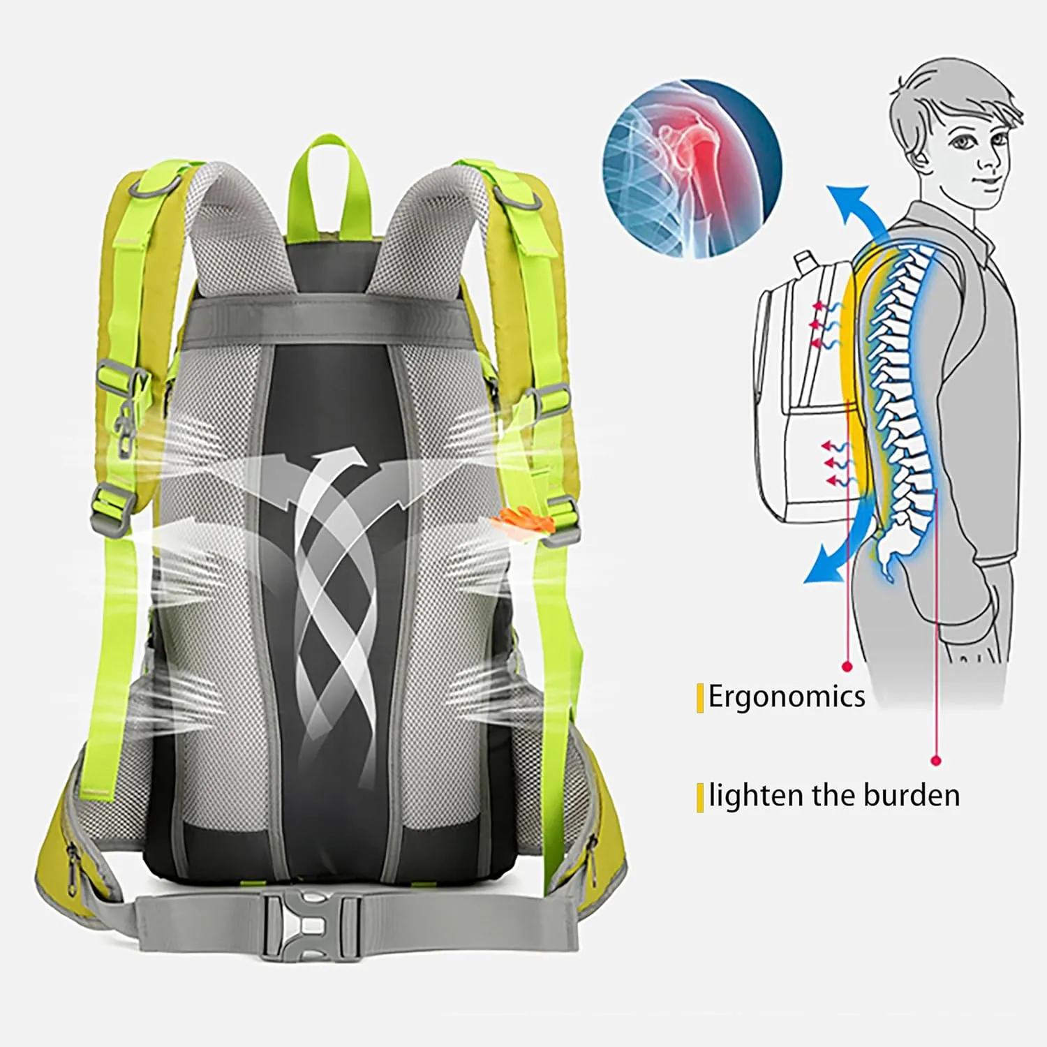 Hiking Backpack for Men and Women, Travel, Sport Outdoor, Lightweight Back Pack, Camping, Bag, waterproof, 40L.(Rose Red)
