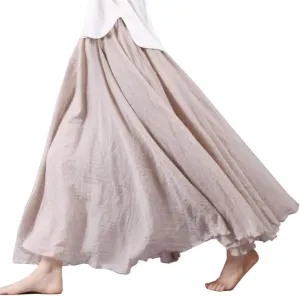 Hotmiss Women's Bohemian Layer Elastic Waist Cotton Linen Long Maxi Skirt Dress