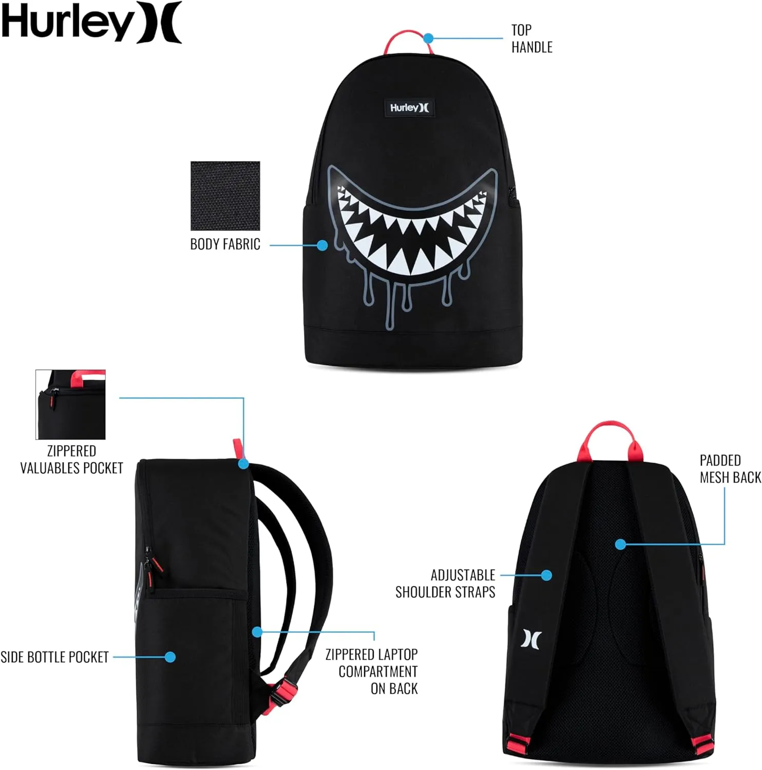 Hurley Men's Graphic Backpack, Blue Lazer/Black, One Size