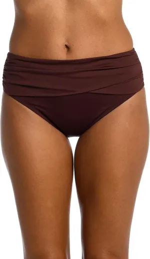 Island Goddess Banded Mid Waist Pant Bikini Swimsuit Bottom
