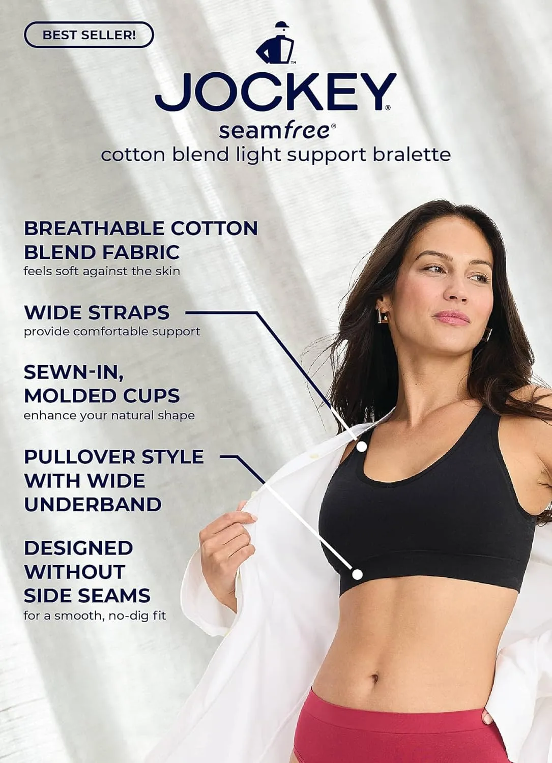 Jockey Women's Bra Seamfree Cotton Blend Light Support Bralette