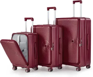 Lightweight 3-Piece Luggage Set for Seamless Travels, Expandable & Secure with Spinner Wheels and Front Laptop Pocket, Wine Red