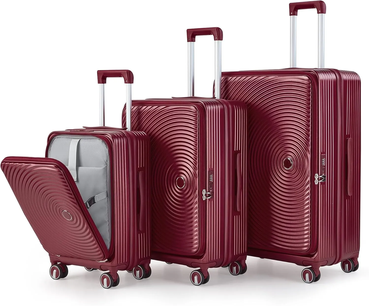Lightweight 3-Piece Luggage Set for Seamless Travels, Expandable & Secure with Spinner Wheels and Front Laptop Pocket, Wine Red
