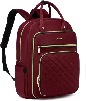LOVEVOOK Laptop Backpack for Women, 15.6 Inch, Wine, Stylish, Ample Space, Water Resistant, USB Charging, Quilted, Lightweight, Secure Laptop Storage, Guaranteed Quality