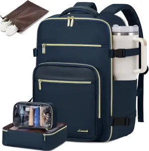 LOVEVOOK Travel Backpack For Women,50L Carry On Backpack Flight Approved,TSA Personal Item Travel Bag Fits 18 Inch Laptop,Business Weekender Overnight Daypack with Toiletry Bag and Cube,Dark Blue