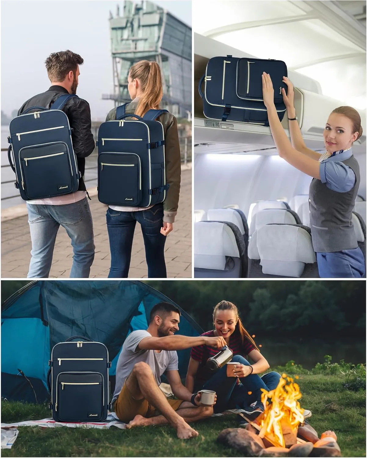 LOVEVOOK Travel Backpack For Women,50L Carry On Backpack Flight Approved,TSA Personal Item Travel Bag Fits 18 Inch Laptop,Business Weekender Overnight Daypack with Toiletry Bag and Cube,Dark Blue