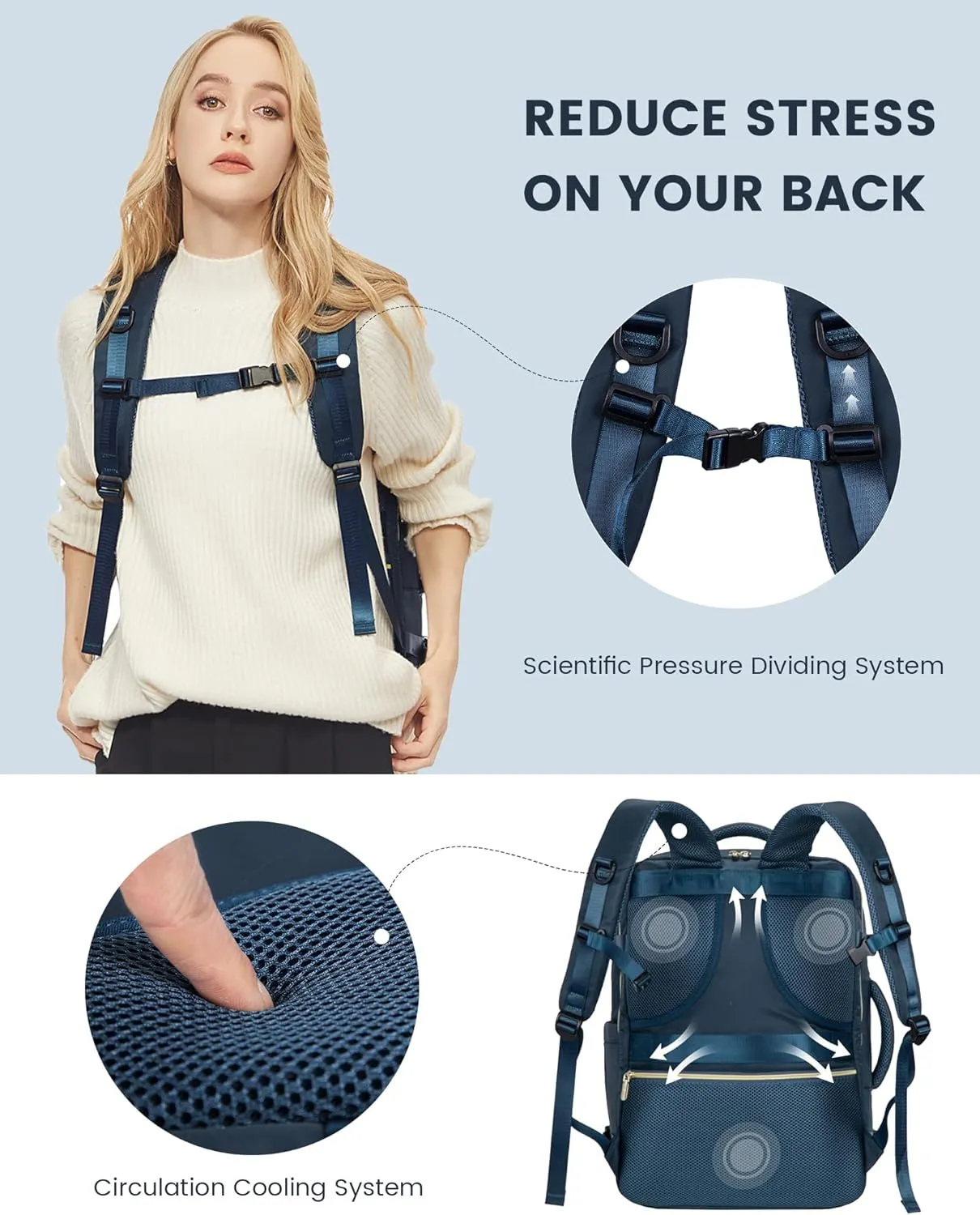 LOVEVOOK Travel Backpack For Women,50L Carry On Backpack Flight Approved,TSA Personal Item Travel Bag Fits 18 Inch Laptop,Business Weekender Overnight Daypack with Toiletry Bag and Cube,Dark Blue