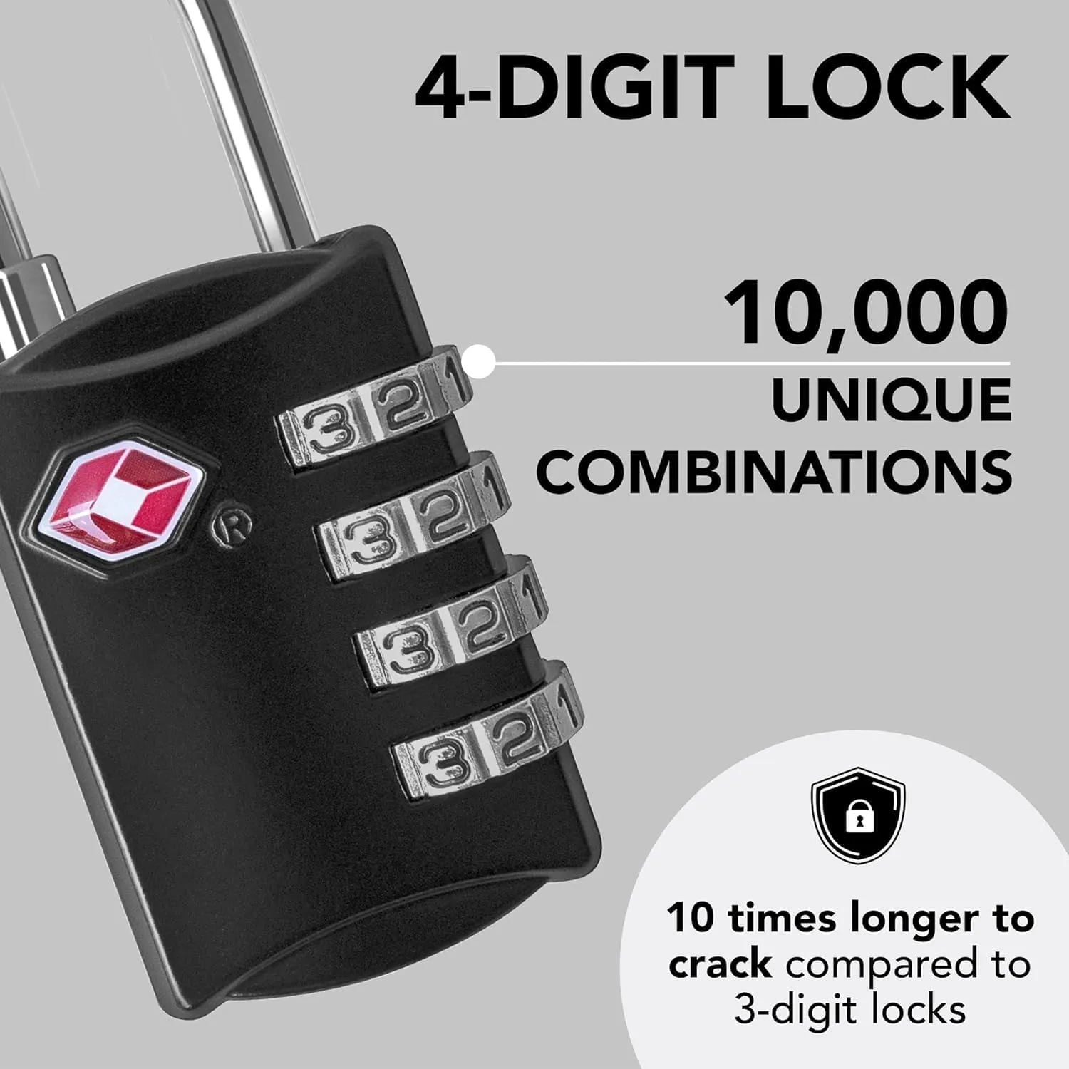 Luggage Locks TSA Approved (1 Pack), 4-Digit TSA Locks for Luggage, Locker, Suitcase, Backpack, School Bag, & Travel Bag - Portable, Rust-Resistant, & Secure Combination Lock, Black
