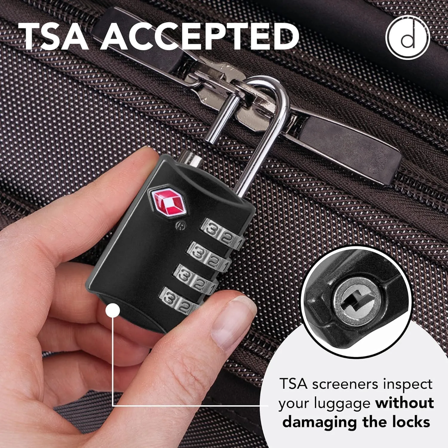 Luggage Locks TSA Approved (1 Pack), 4-Digit TSA Locks for Luggage, Locker, Suitcase, Backpack, School Bag, & Travel Bag - Portable, Rust-Resistant, & Secure Combination Lock, Black