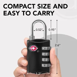 Luggage Locks TSA Approved (1 Pack), 4-Digit TSA Locks for Luggage, Locker, Suitcase, Backpack, School Bag, & Travel Bag - Portable, Rust-Resistant, & Secure Combination Lock, Black