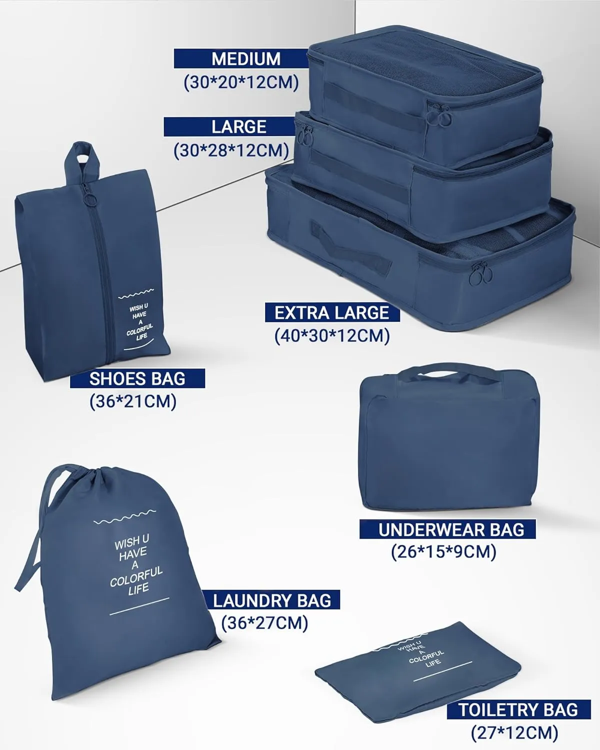 Luggage Sets 3 Piece With 7 Bags Secure Lock ASB Durable Lightweight Suitcase Double Spinner Wheels Suitcase Set (Blue)