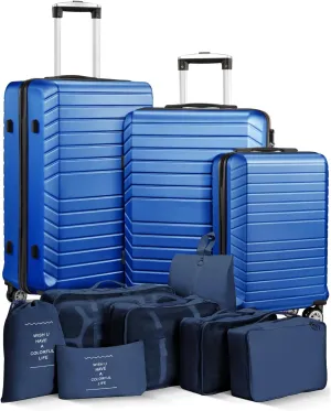 Luggage Sets 3 Piece With 7 Bags Secure Lock ASB Durable Lightweight Suitcase Double Spinner Wheels Suitcase Set (Blue)