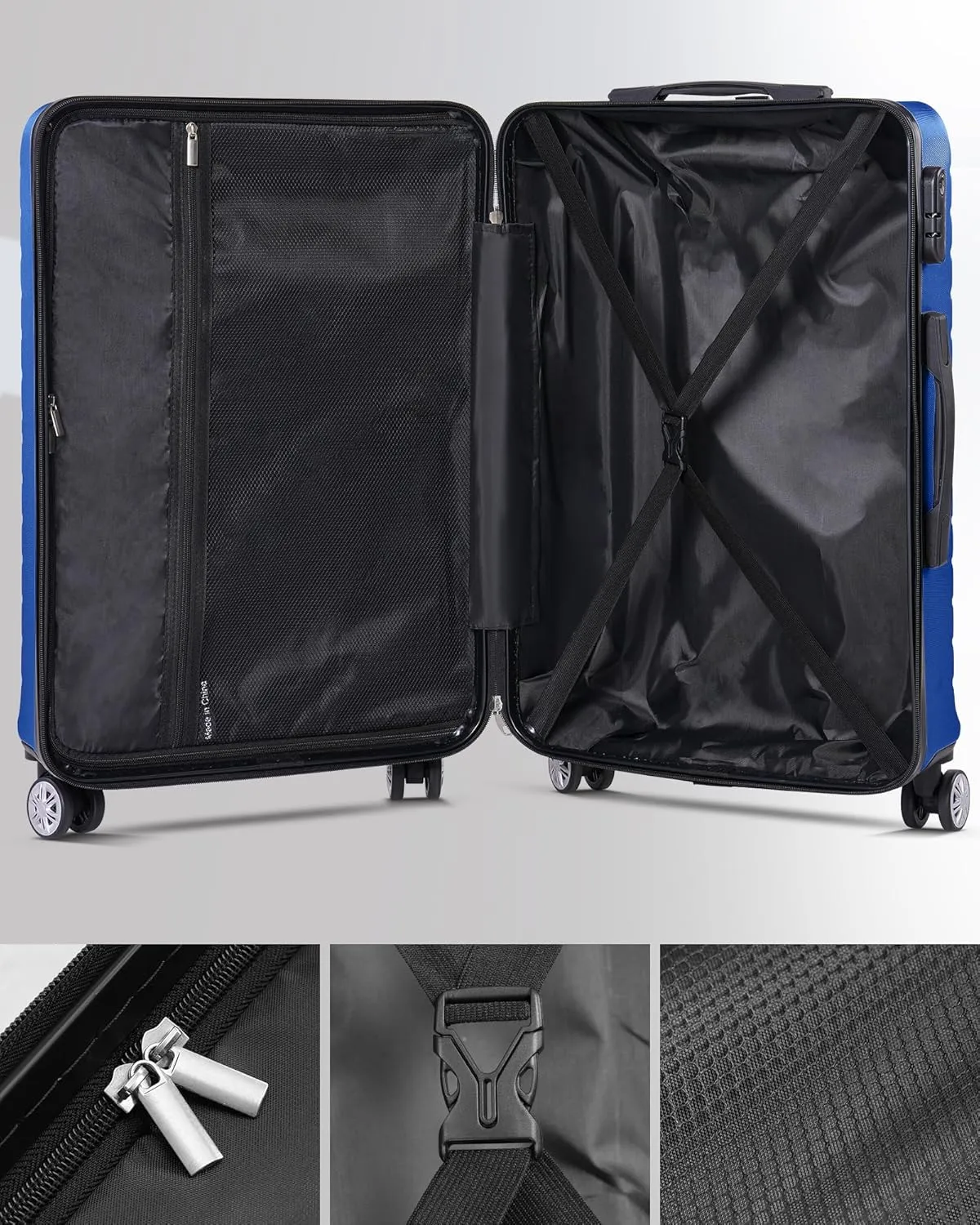 Luggage Sets 3 Piece With 7 Bags Secure Lock ASB Durable Lightweight Suitcase Double Spinner Wheels Suitcase Set (Blue)