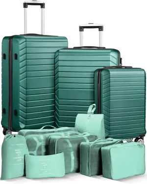 Luggage Sets 3 Piece With 7 Bags Secure Lock ASB Durable Lightweight Suitcase Double Spinner Wheels Suitcase Set (Green)