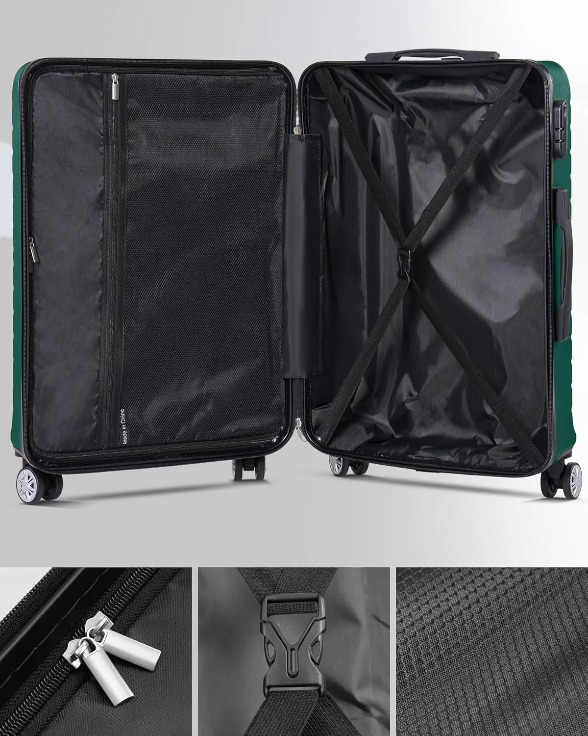 Luggage Sets 3 Piece With 7 Bags Secure Lock ASB Durable Lightweight Suitcase Double Spinner Wheels Suitcase Set (Green)