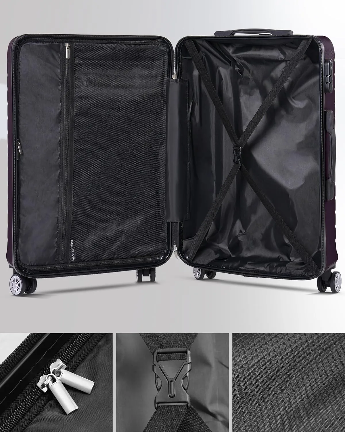Luggage Sets 3 Piece With 7 Bags Secure Lock ASB Durable Lightweight Suitcase Double Spinner Wheels Suitcase Set (Purple)