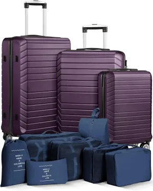 Luggage Sets 3 Piece With 7 Bags Secure Lock ASB Durable Lightweight Suitcase Double Spinner Wheels Suitcase Set (Purple)