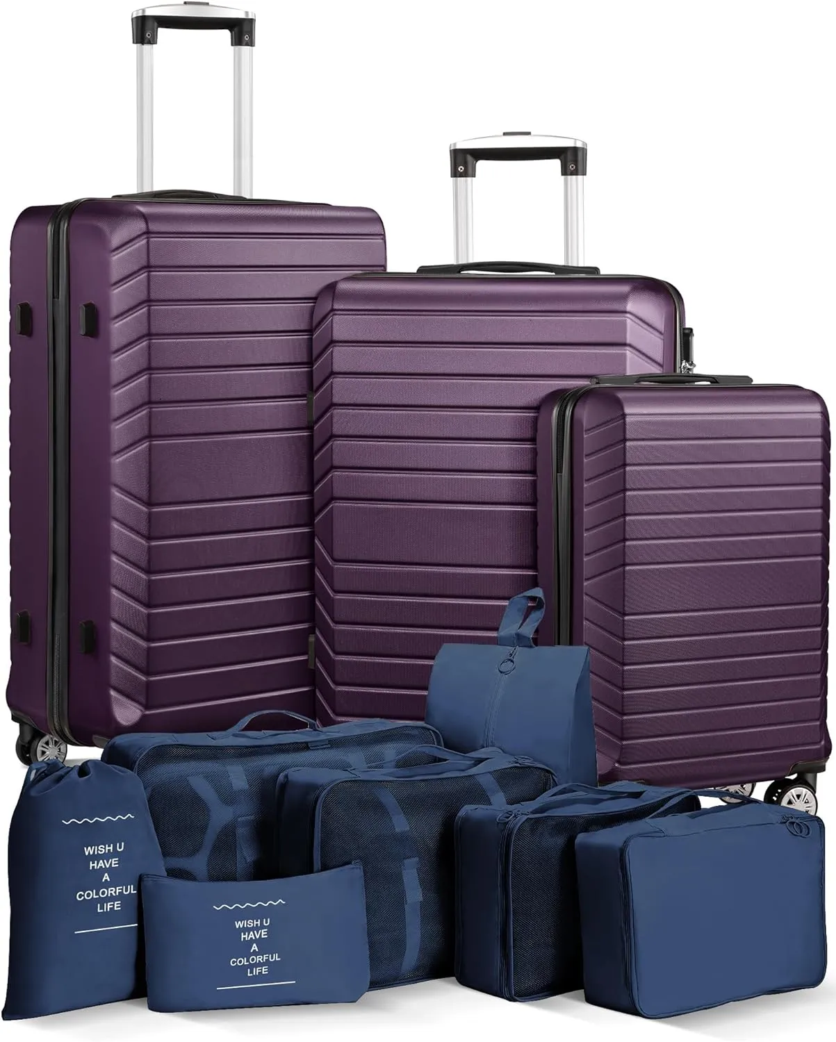Luggage Sets 3 Piece With 7 Bags Secure Lock ASB Durable Lightweight Suitcase Double Spinner Wheels Suitcase Set (Purple)