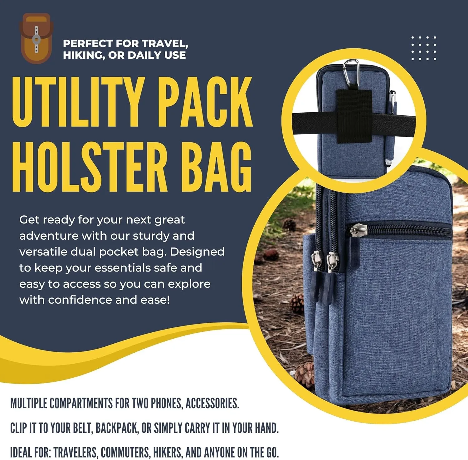 Maggie Multi-Purpose Travel Pouch with Two Cell Phone Pockets, Secure Storage for Phone, Wallet, Keys, Passport, Everyday Essentials for Hiking, Camping, Concerts, City Adventures