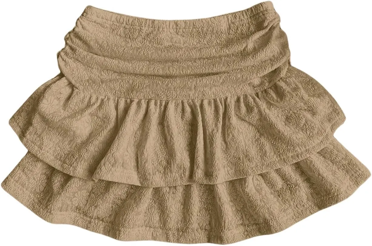 MakeMeChic Women's Y2K Mini Skirt with Shorts Ruffle Tiered Layer Skirts Skort