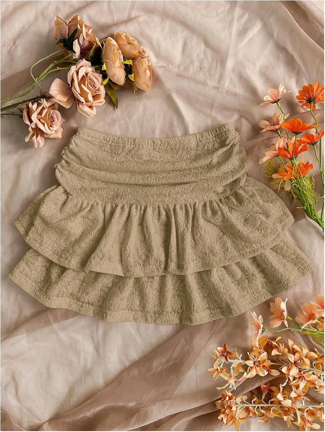 MakeMeChic Women's Y2K Mini Skirt with Shorts Ruffle Tiered Layer Skirts Skort