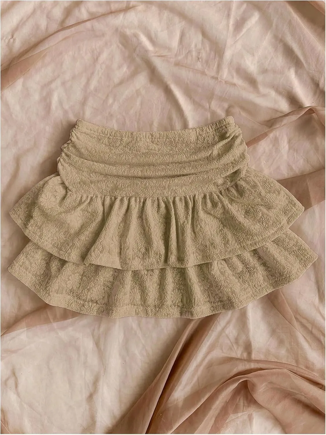 MakeMeChic Women's Y2K Mini Skirt with Shorts Ruffle Tiered Layer Skirts Skort