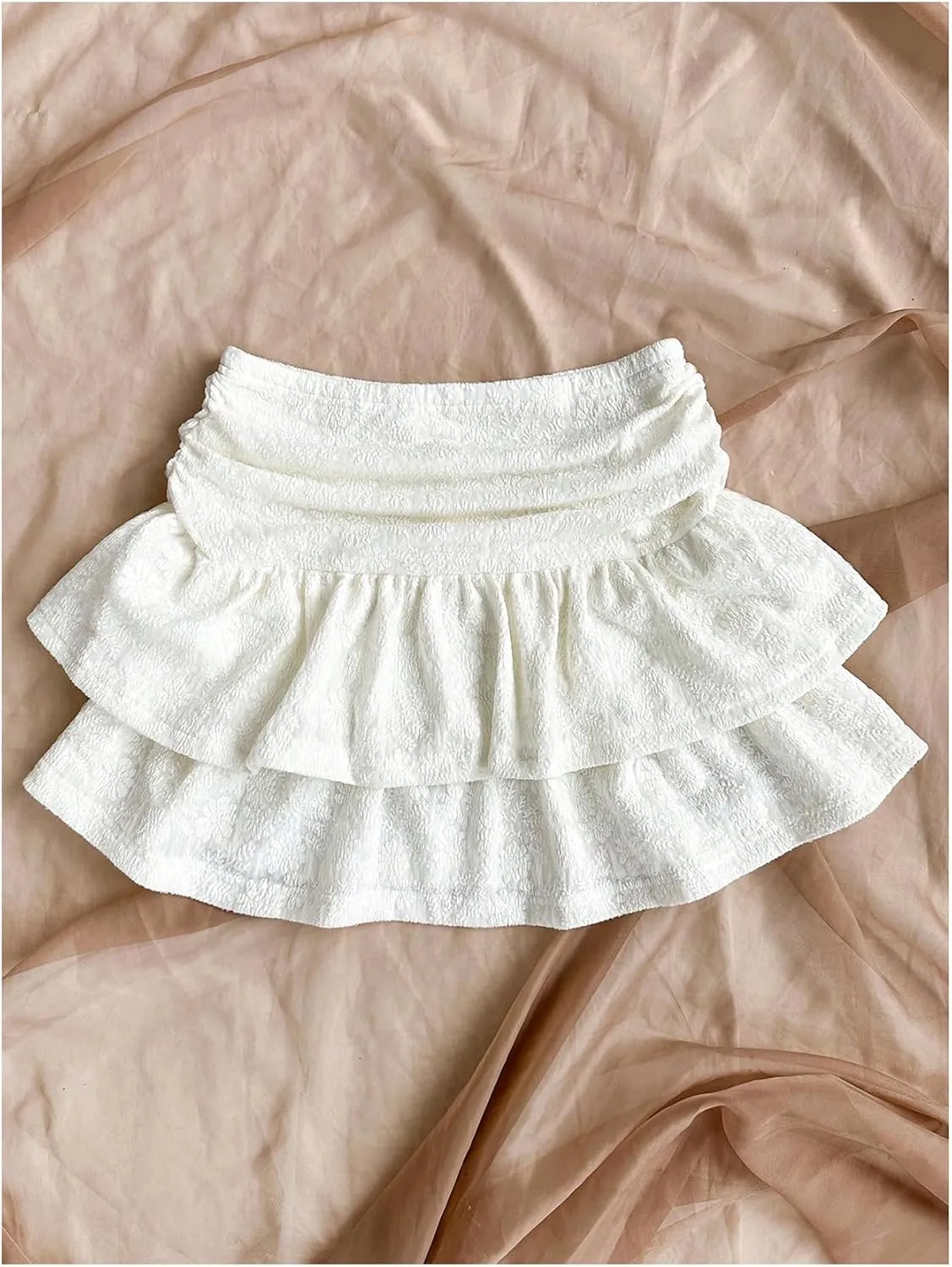 MakeMeChic Women's Y2K Mini Skirt with Shorts Ruffle Tiered Layer Skirts Skort