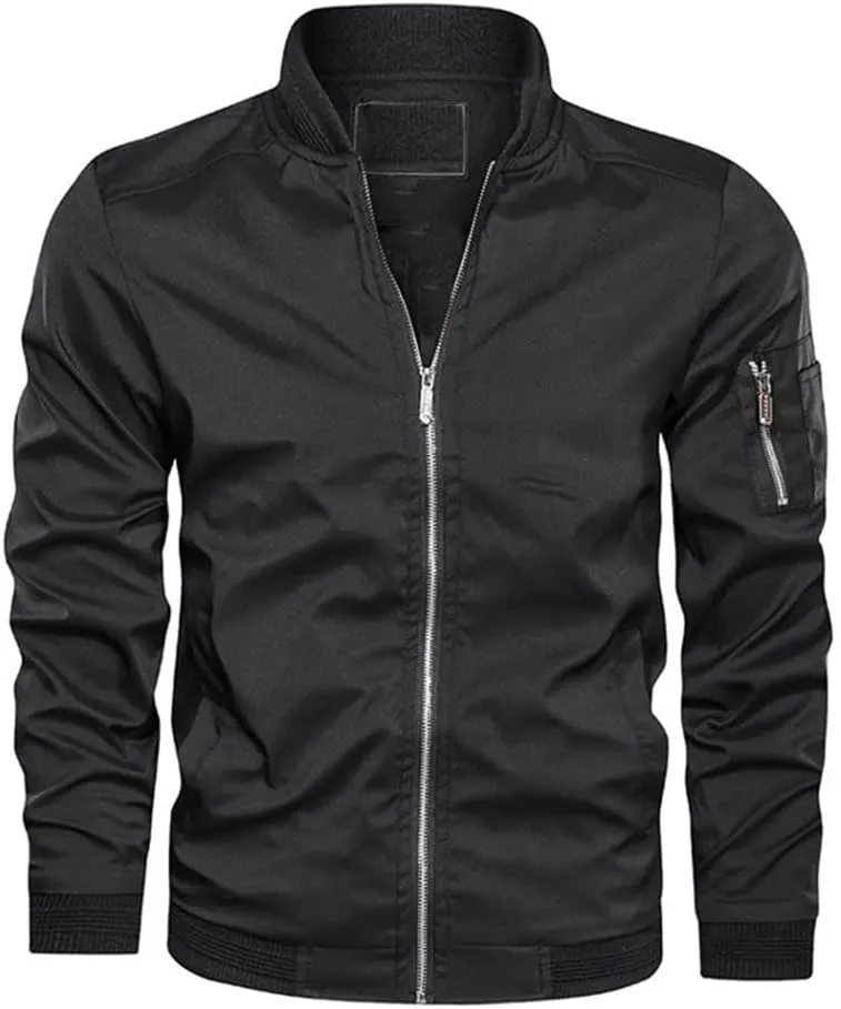 Men's Bomber Jacket Lightweight Casual Windbreaker Comfortable Zip Up Fitted Baseball Jacket with Pockets