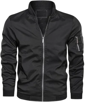 Men's Bomber Jacket Lightweight Casual Windbreaker Comfortable Zip Up Fitted Baseball Jacket with Pockets