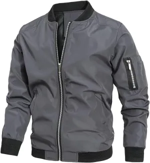 Men's Bomber Jacket Lightweight Casual Windbreaker Comfortable Zip Up Fitted Baseball Jacket with Pockets
