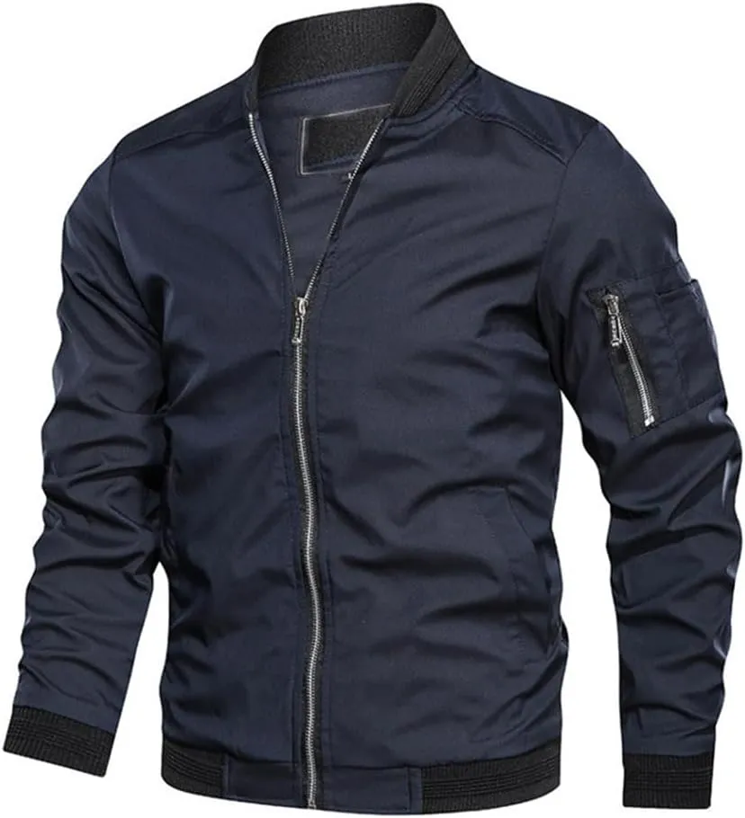 Men's Bomber Jacket Lightweight Casual Windbreaker Comfortable Zip Up Fitted Baseball Jacket with Pockets