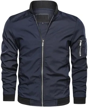Men's Bomber Jacket Lightweight Casual Windbreaker Comfortable Zip Up Fitted Baseball Jacket with Pockets