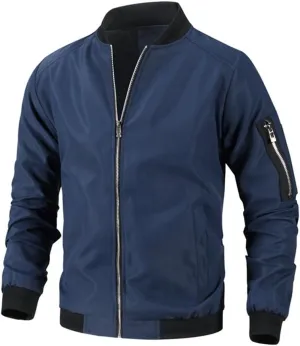 Men's Bomber Jacket Lightweight Casual Windbreaker Comfortable Zip Up Fitted Baseball Jacket with Pockets