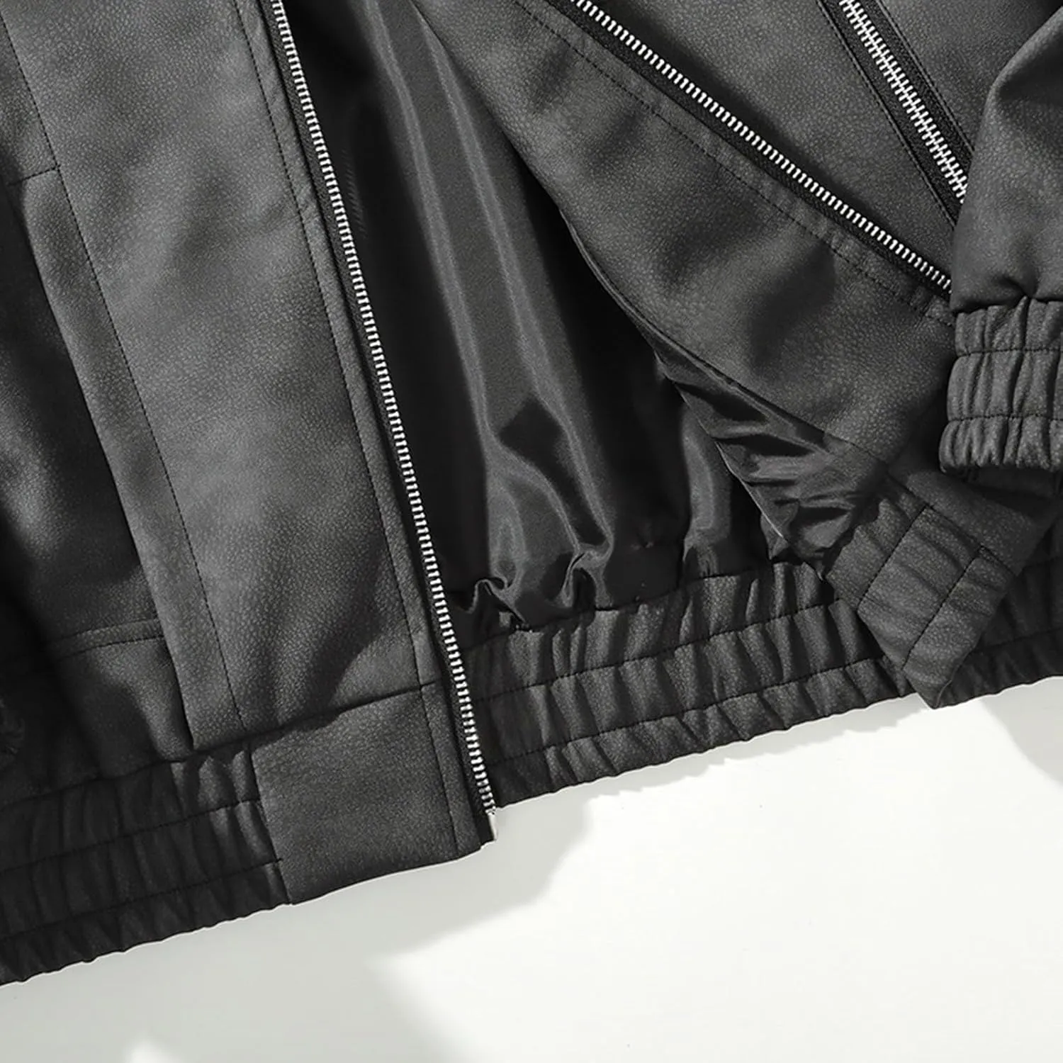 Men's Fashion Loose Fitted Coats Long Sleeve Hoodless Jackets Classic Lapel Leather Jackets Zipper Side Pockets Tops