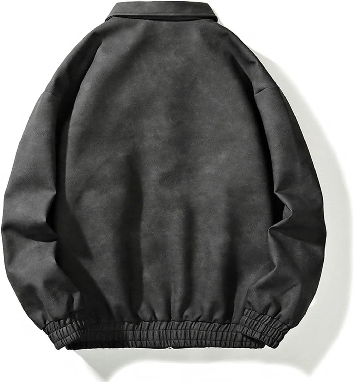 Men's Fashion Loose Fitted Coats Long Sleeve Hoodless Jackets Classic Lapel Leather Jackets Zipper Side Pockets Tops