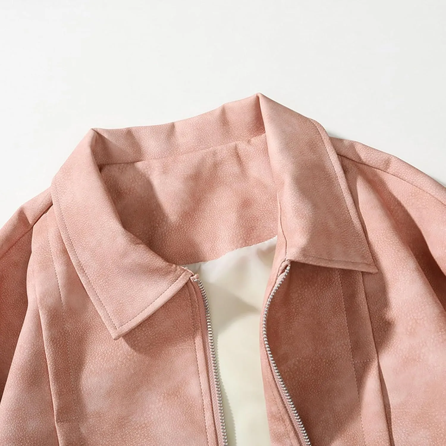 Men's Fashion Loose Fitted Coats Long Sleeve Hoodless Jackets Classic Lapel Leather Jackets Zipper Side Pockets Tops