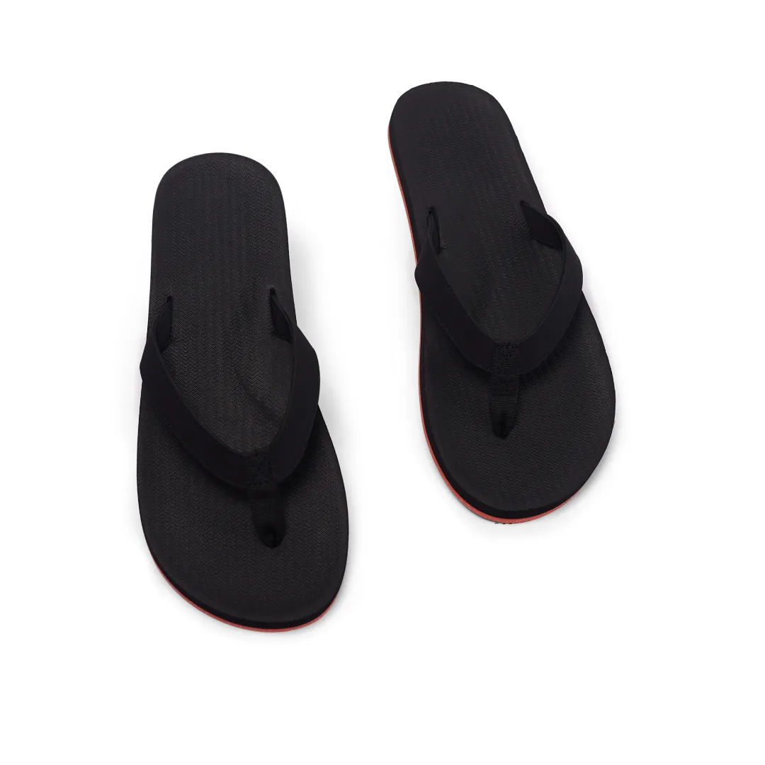 Men's Flip Flops Sneaker Sole - Black/Orange Sole