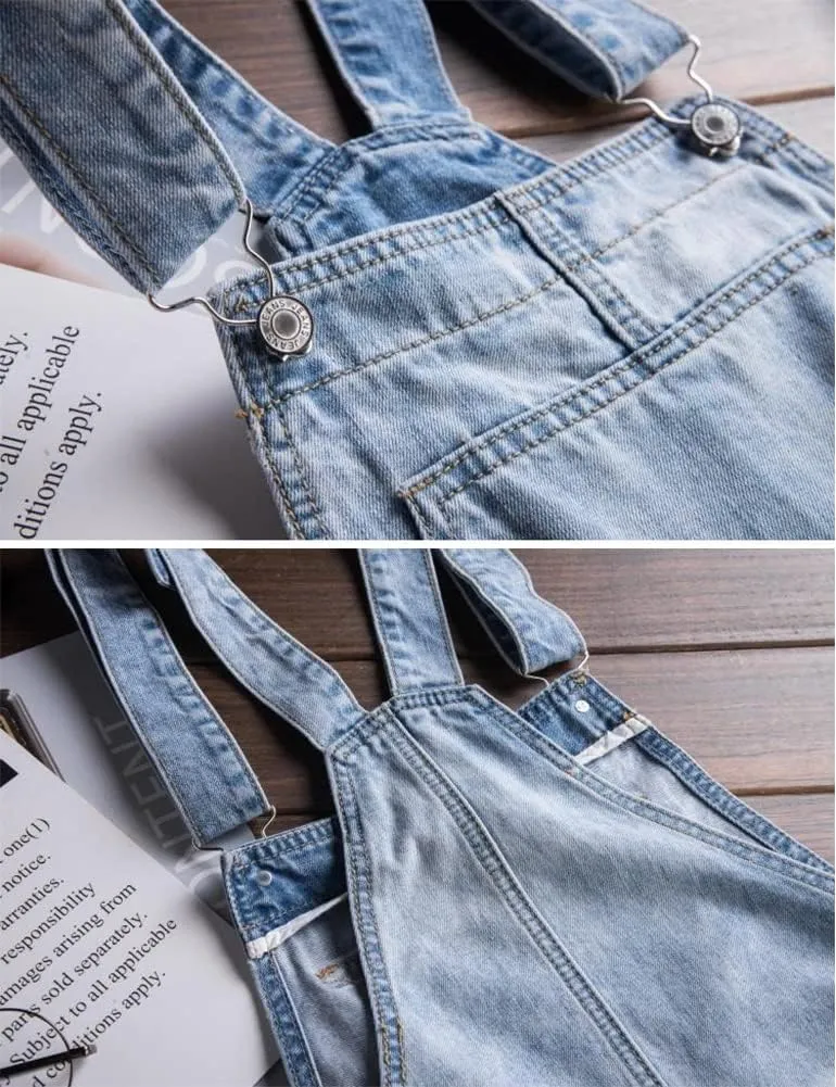 Men's Light Blue Slim Snow Washed Denim Bib Overalls