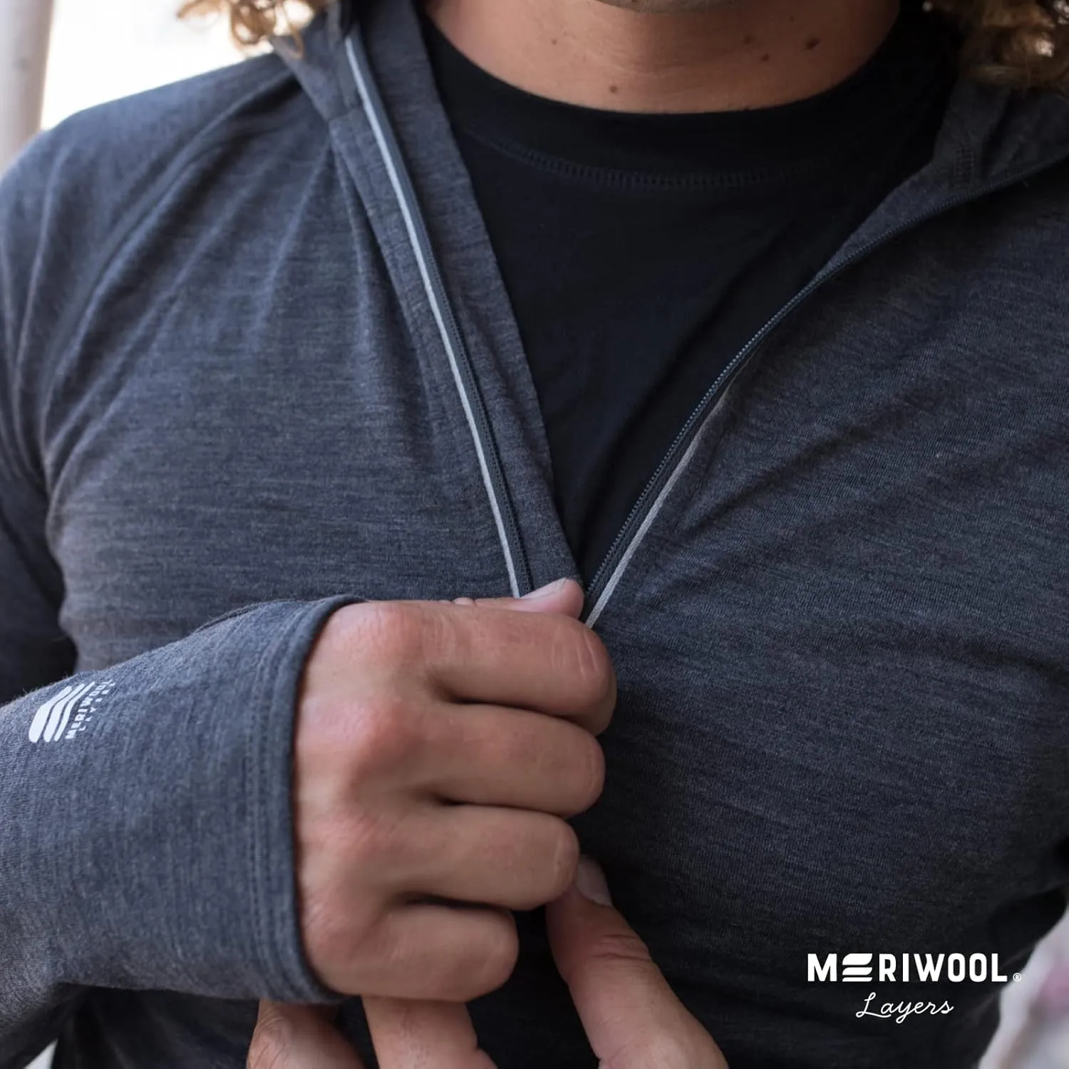 MERIWOOL Mens Base Layer Hoodie Lightweight Merino Wool Long Sleeve Thermal