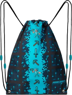 Minecraft Drawstring Bags, 11 x 15 Swimming Bag with Airflow Vent (Blue)