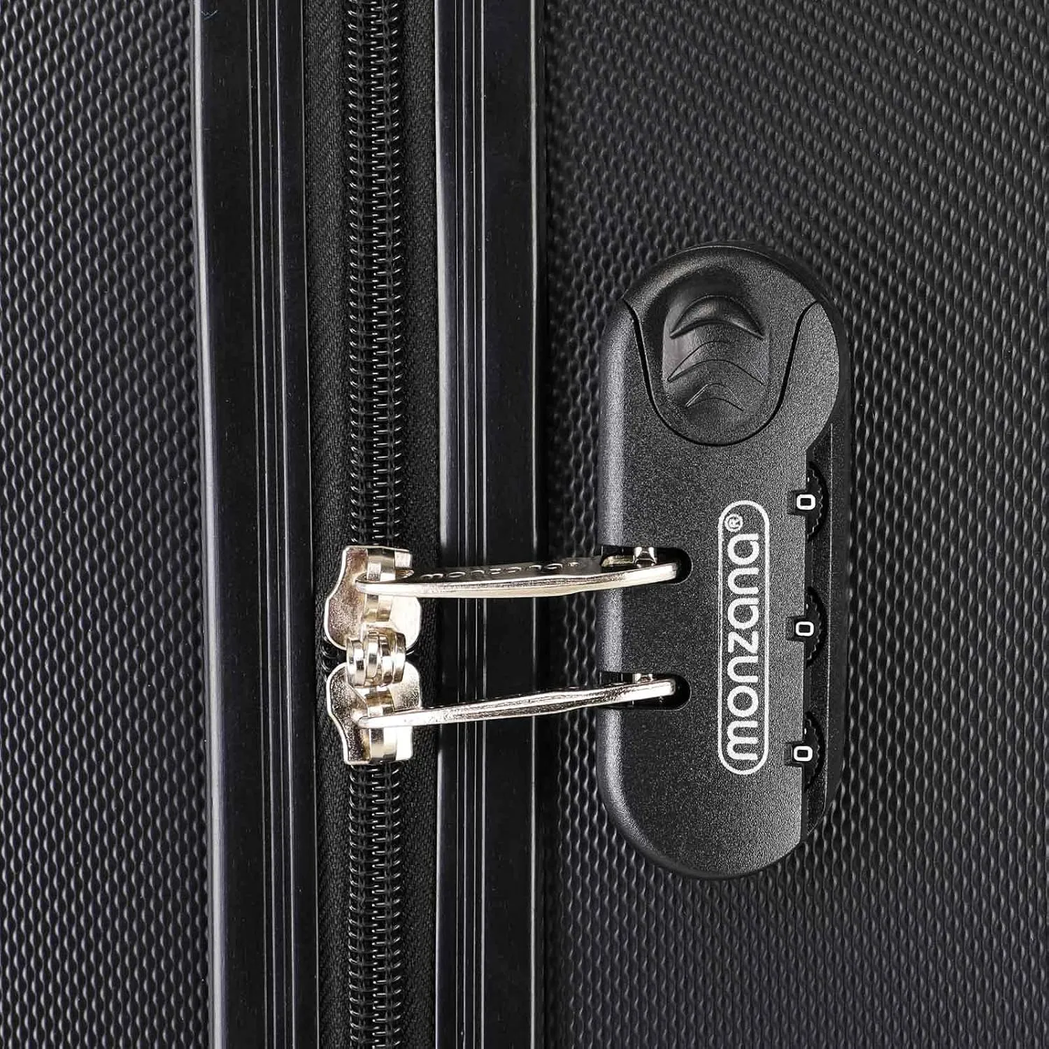 MONZANA Baseline Hard Shell Suitcase Medium | Hand Luggage | ABS Hard Case Housing | 4X Rubberised 360 Spinner Wheels | Telescopic Handle | Secure Combination Lock Hardcase Hardshell Trolley Black,