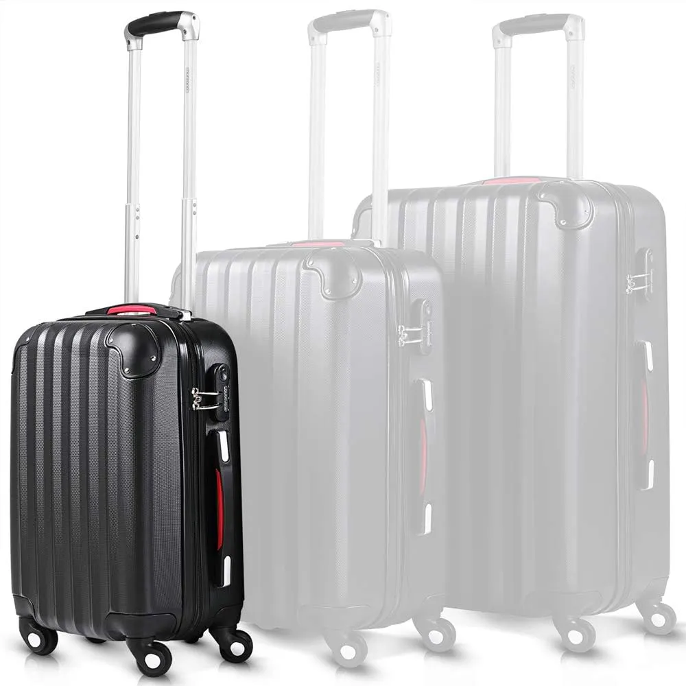 MONZANA Baseline Hard Shell Suitcase Medium | Hand Luggage | ABS Hard Case Housing | 4X Rubberised 360 Spinner Wheels | Telescopic Handle | Secure Combination Lock Hardcase Hardshell Trolley Black,