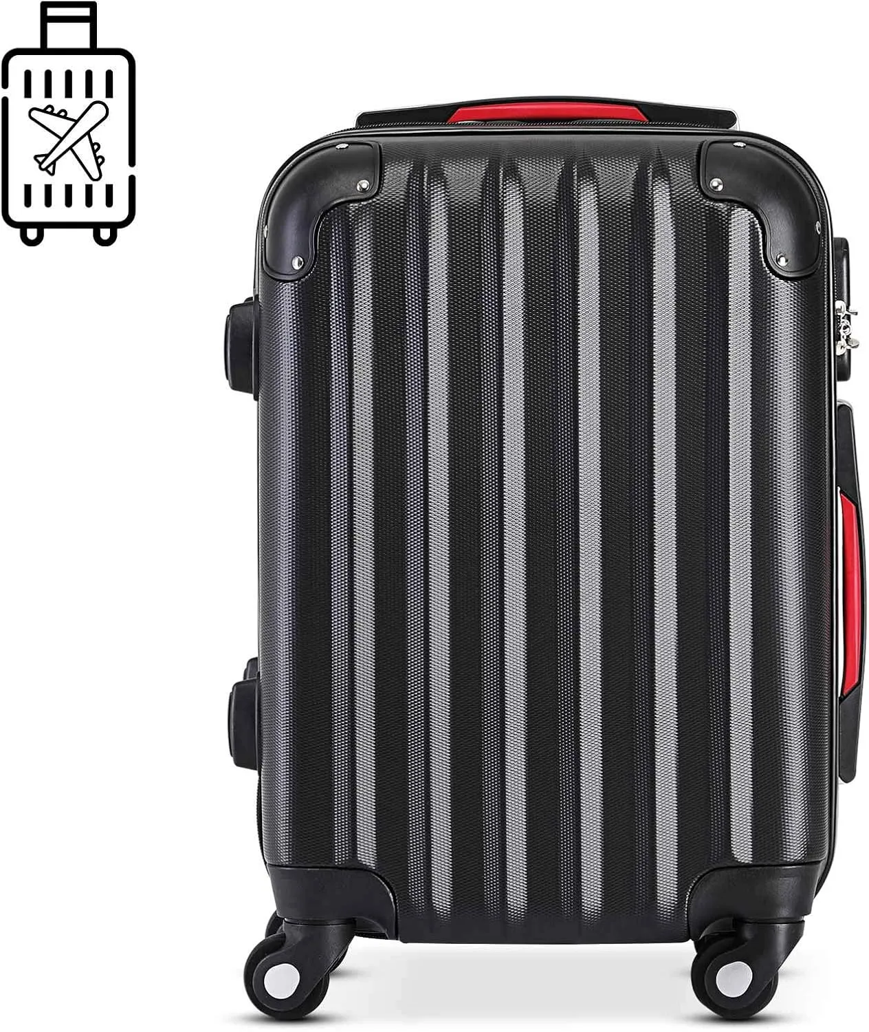 MONZANA Baseline Hard Shell Suitcase Medium | Hand Luggage | ABS Hard Case Housing | 4X Rubberised 360 Spinner Wheels | Telescopic Handle | Secure Combination Lock Hardcase Hardshell Trolley Black,