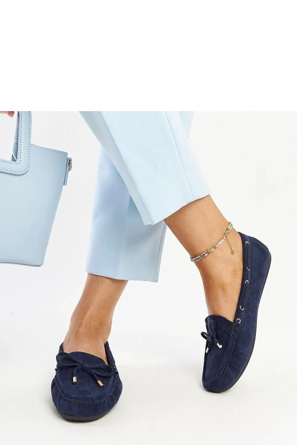 Navy blue suede moccasins