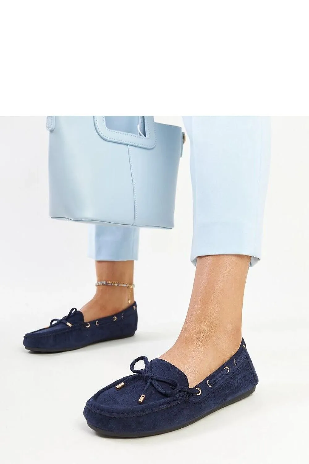 Navy blue suede moccasins
