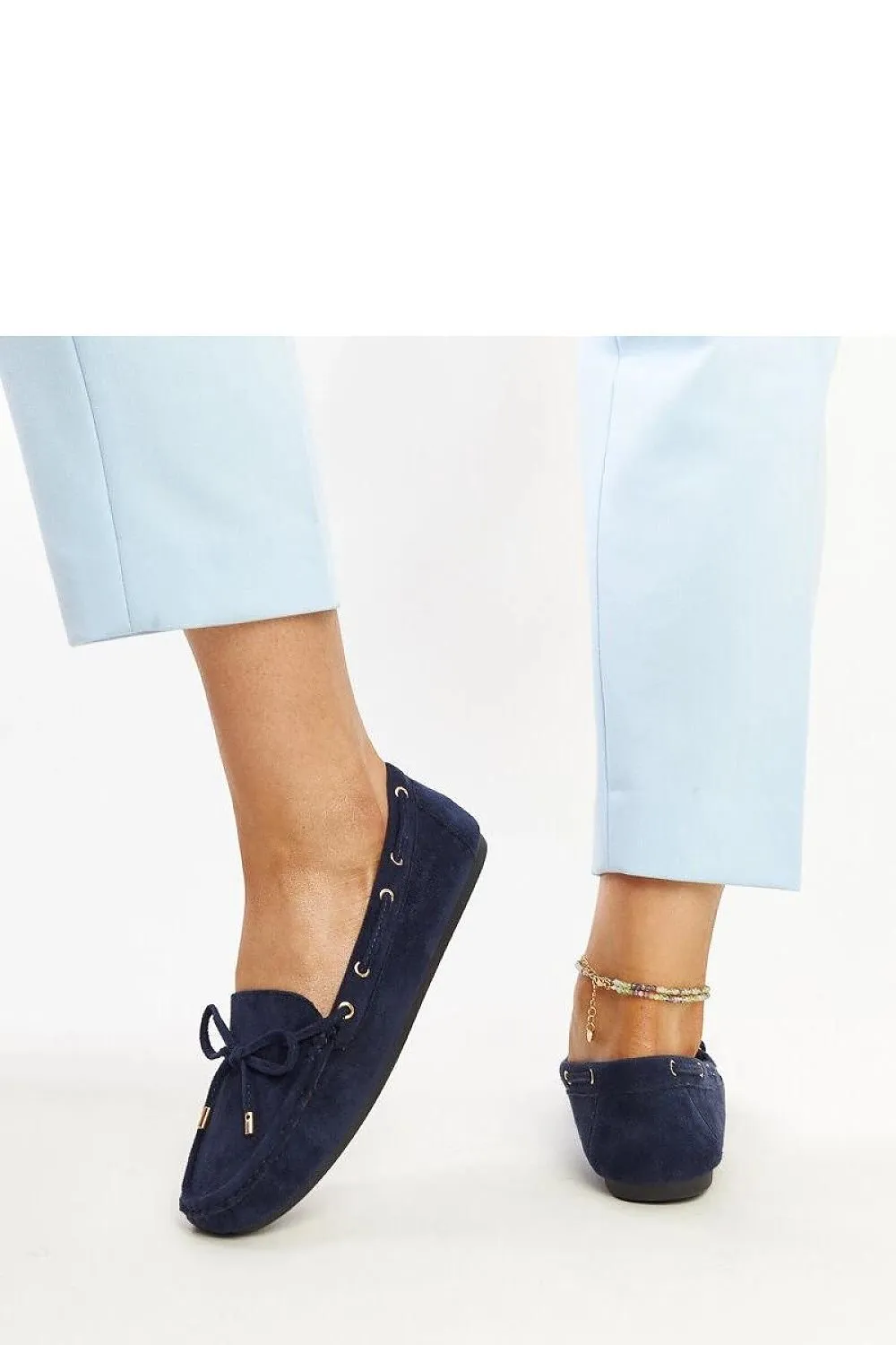 Navy blue suede moccasins
